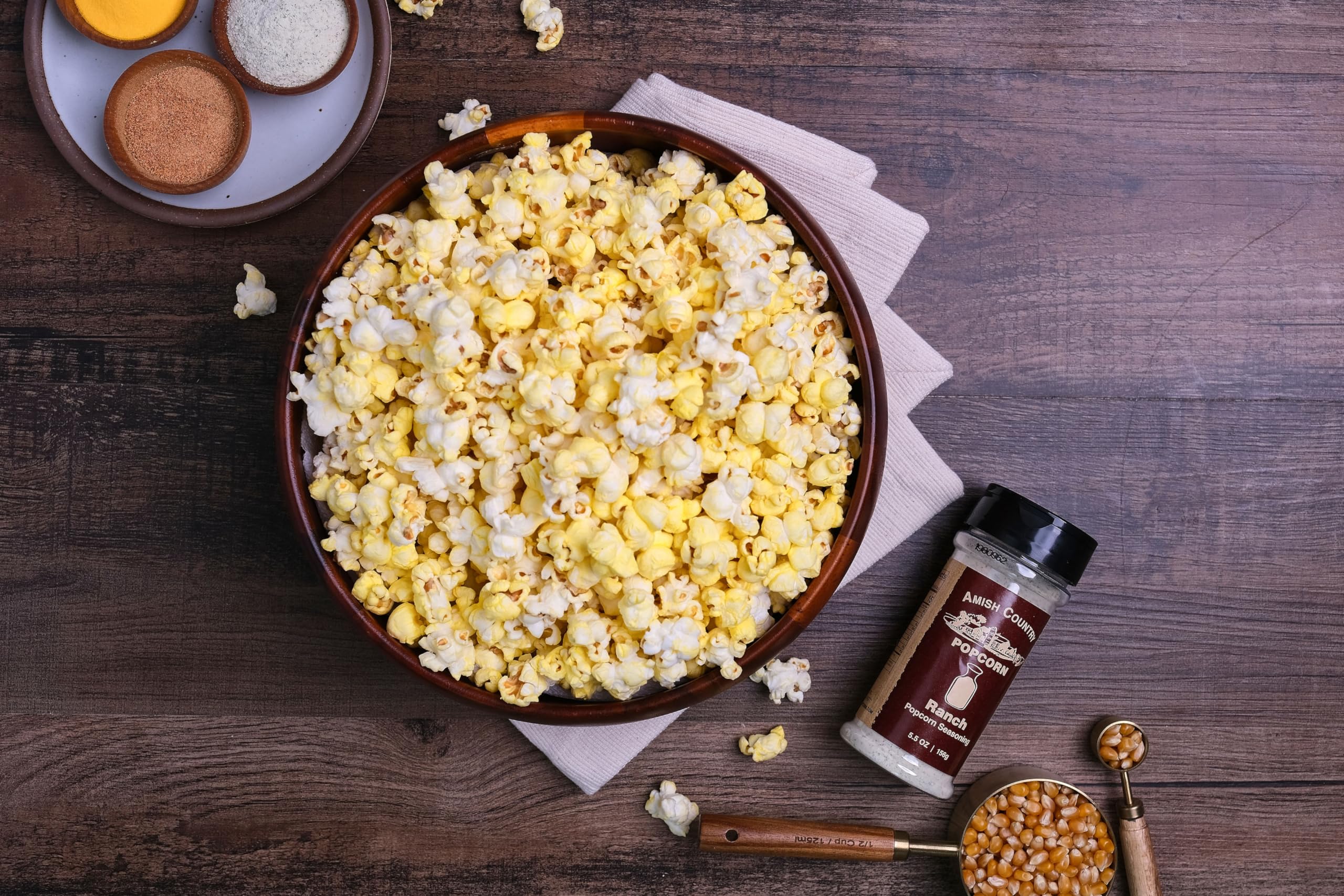 Amish Country Popcorn non-GMO gluten-free label on packaging.