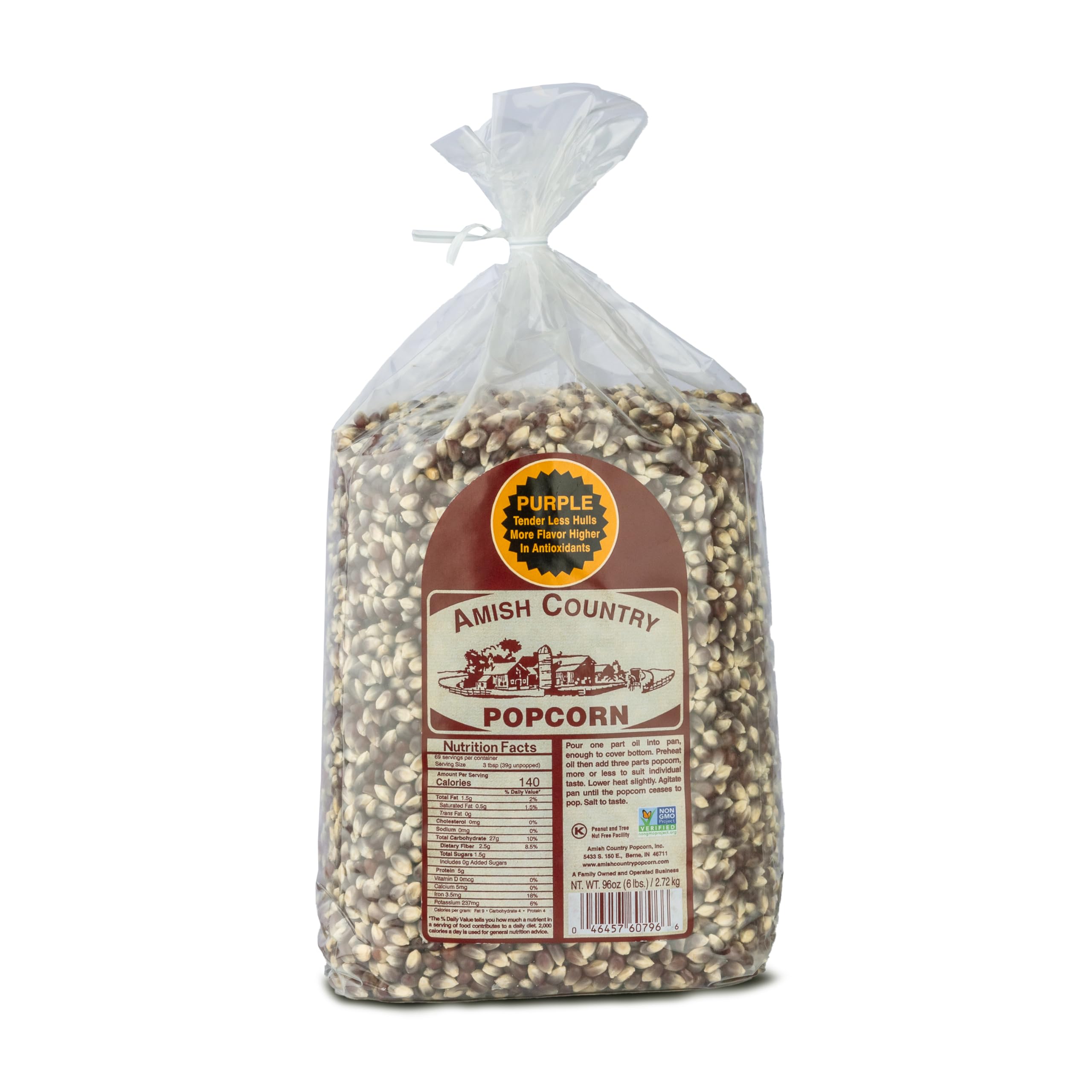 Amish Country Popcorn purple kernels in a bag for colorful snacking
