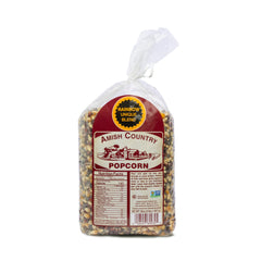 Amish Country Popcorn rainbow kernels in a bag, ideal for colorful, easy popcorn at home.