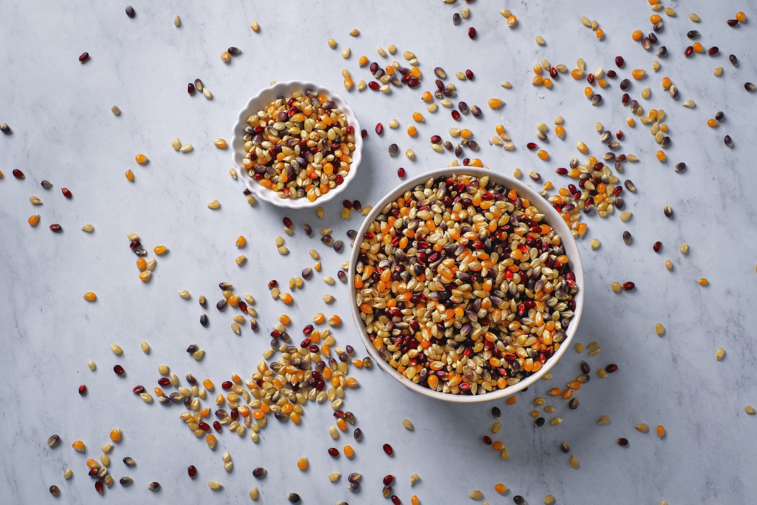 Gourmet popcorn kernels in sturdy resealable packaging.