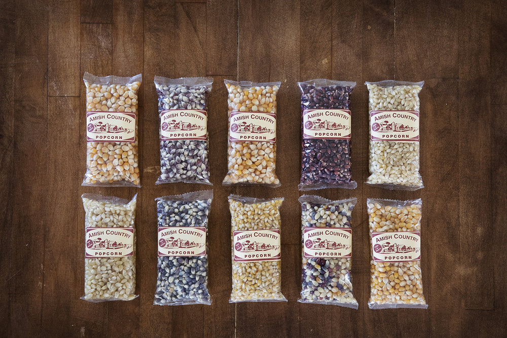 Amish Country Popcorn Red kernels ready for colorful bowls