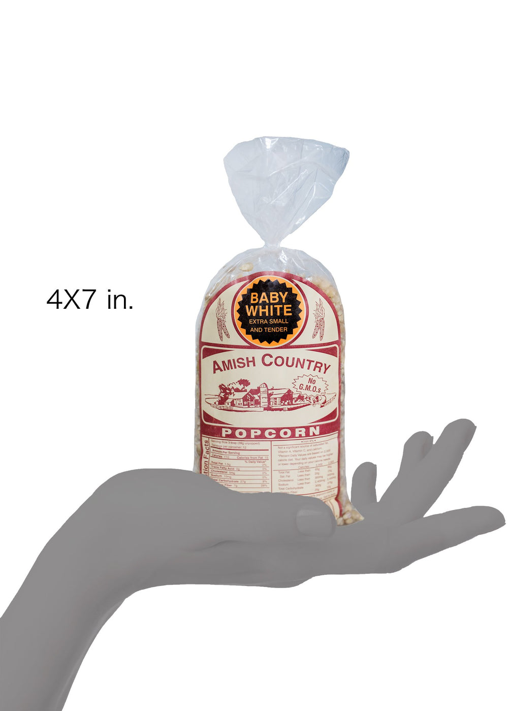 Open 1 lb bag displaying baby white kernels, ready for movie night.