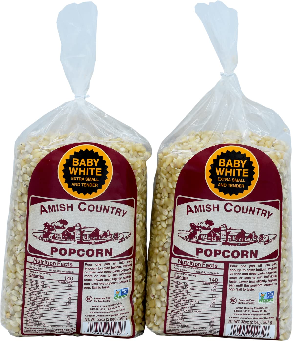 Amish Country Popcorn two 2-lb bags ready for sharing and popping