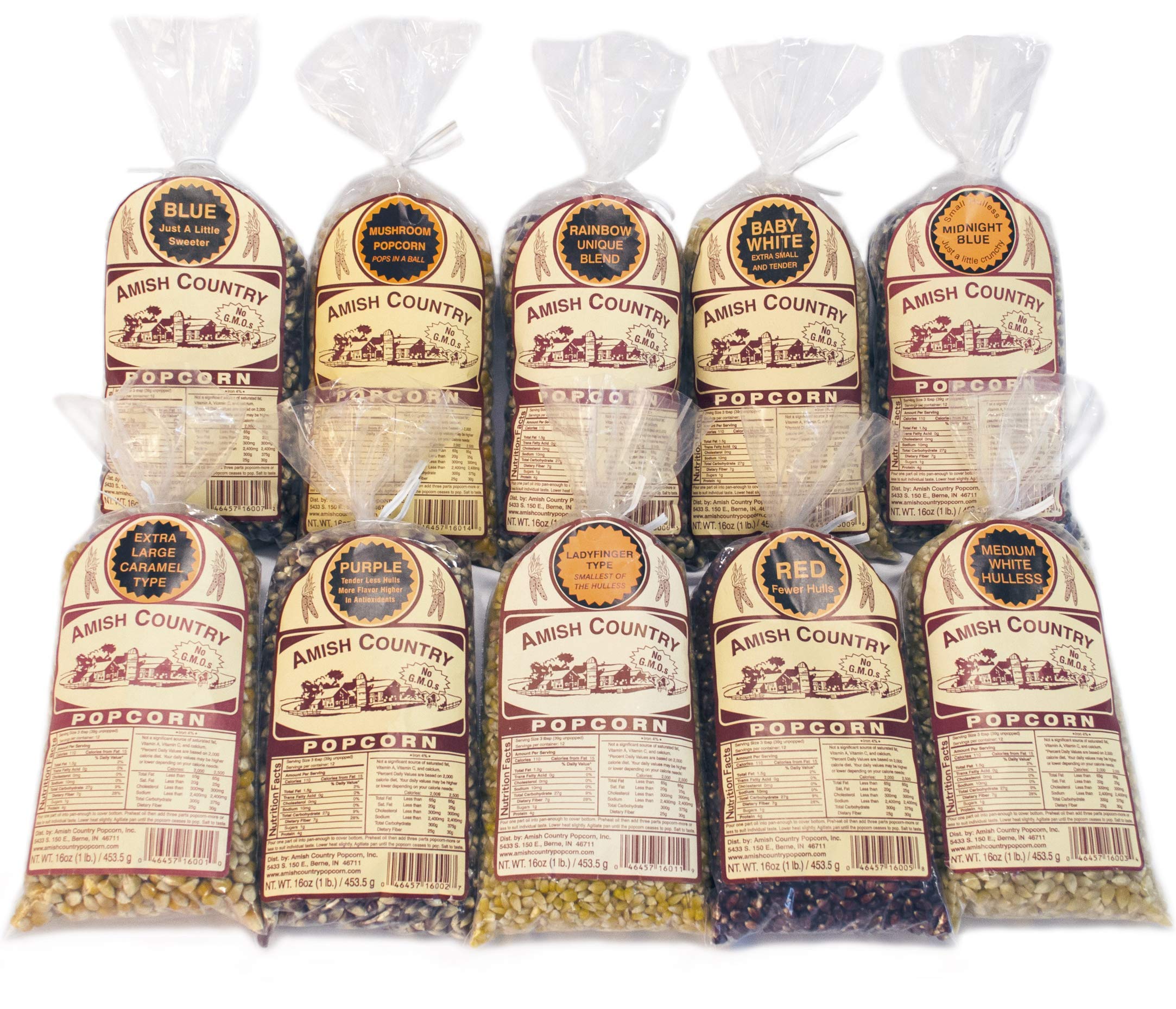 Amish Country Popcorn variety gift set 1lb bags for snacking and sharing