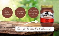 Amish Valley Apple Butter glass jar with lid for classic homestyle appeal.