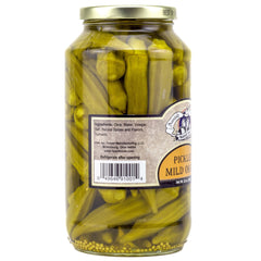 Serving idea: Amish Wedding mild pickled okra on a board for snacks.