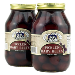 Amish Wedding pickled baby beets in 32oz two-pack jars, ideal for salad toppings