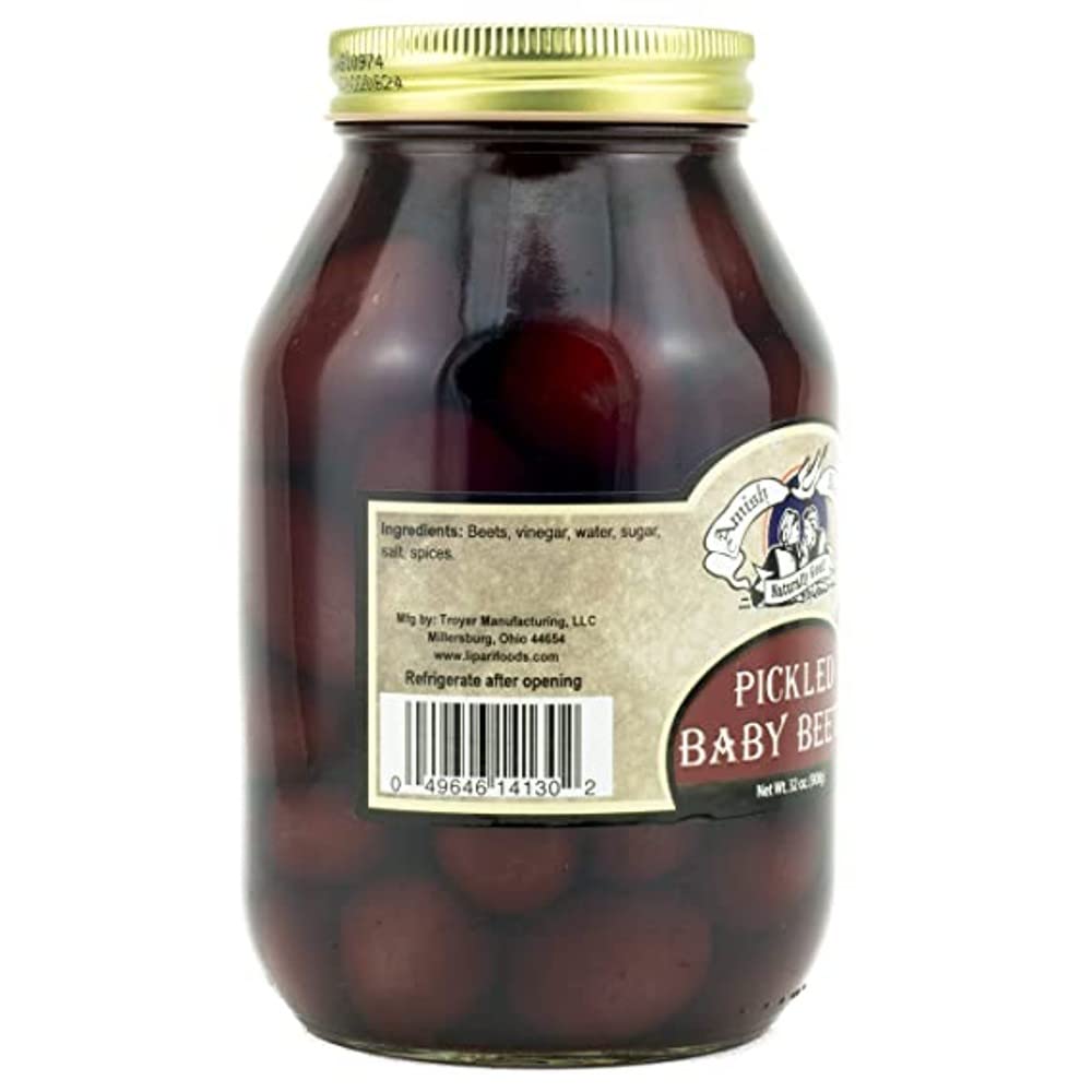 Amish Wedding Pickled Baby Beets stack on shelf emphasize convenient storage.