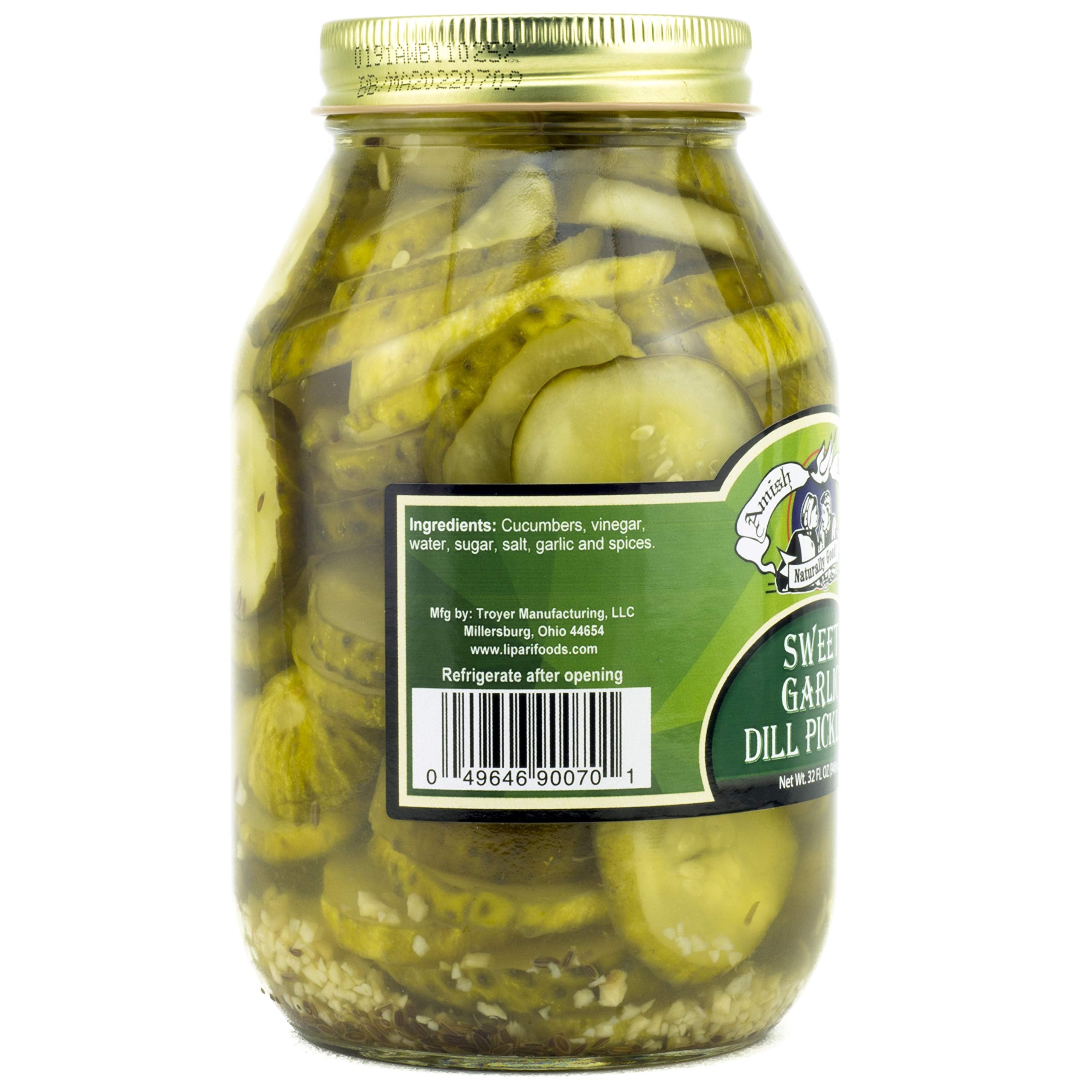 Amish Wedding pickles in a glass jar close-up, showing crisp texture and bright dill aroma.