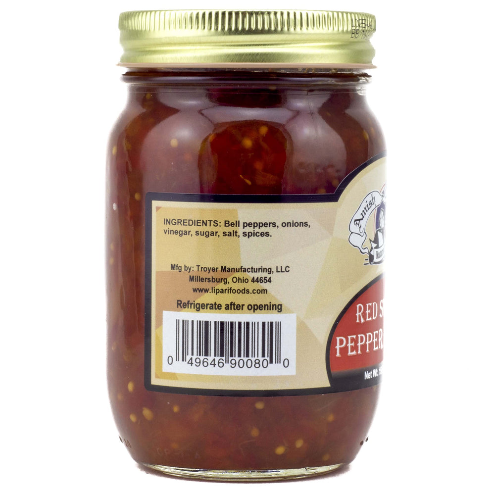 Amish Wedding Red Sweet Pepper Relish label detail and two-pack convenience