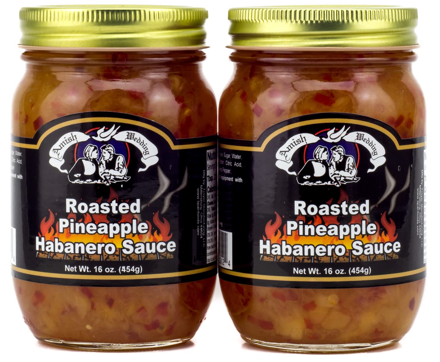 Amish Wedding Roasted Pineapple Habanero Sauce label showcases bold flavor.