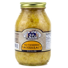 Amish Wedding sauerkraut in a glass jar, ready-to-eat side for hearty meals.
