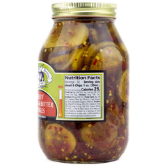 Amish Wedding Zesty Bread & Butter Pickles glass jar on shelf, ready for family meals.