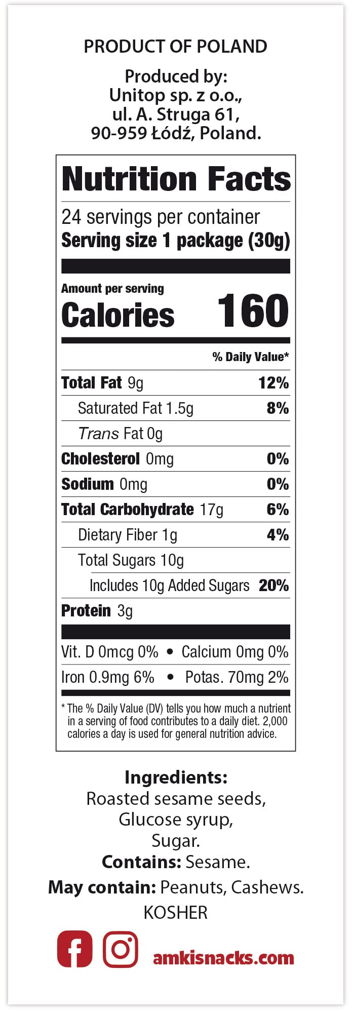 Amki Sesame Snaps 24-pack box highlights convenient sharing.