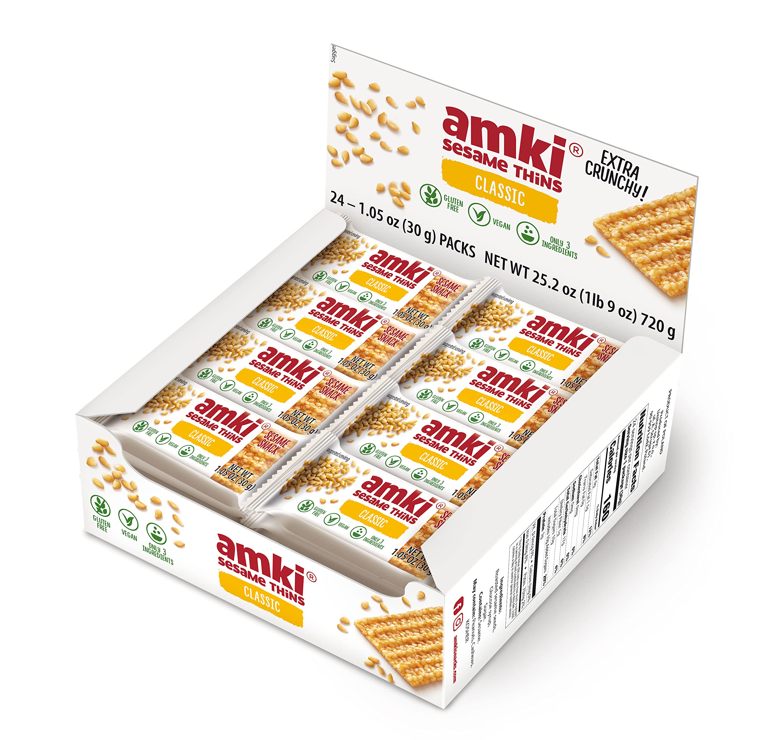 Amki Sesame Snaps vegan option with plant-based crunch.