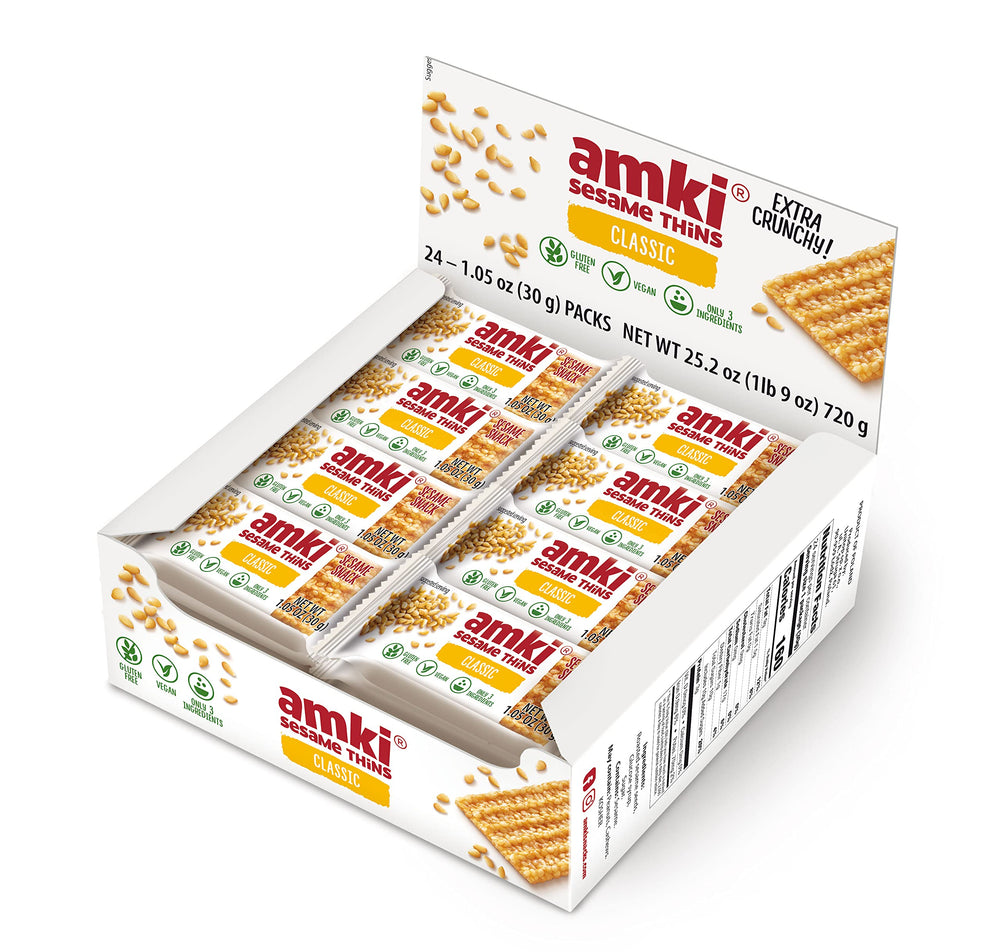 Amki Sesame Snaps vegan option with plant-based crunch.