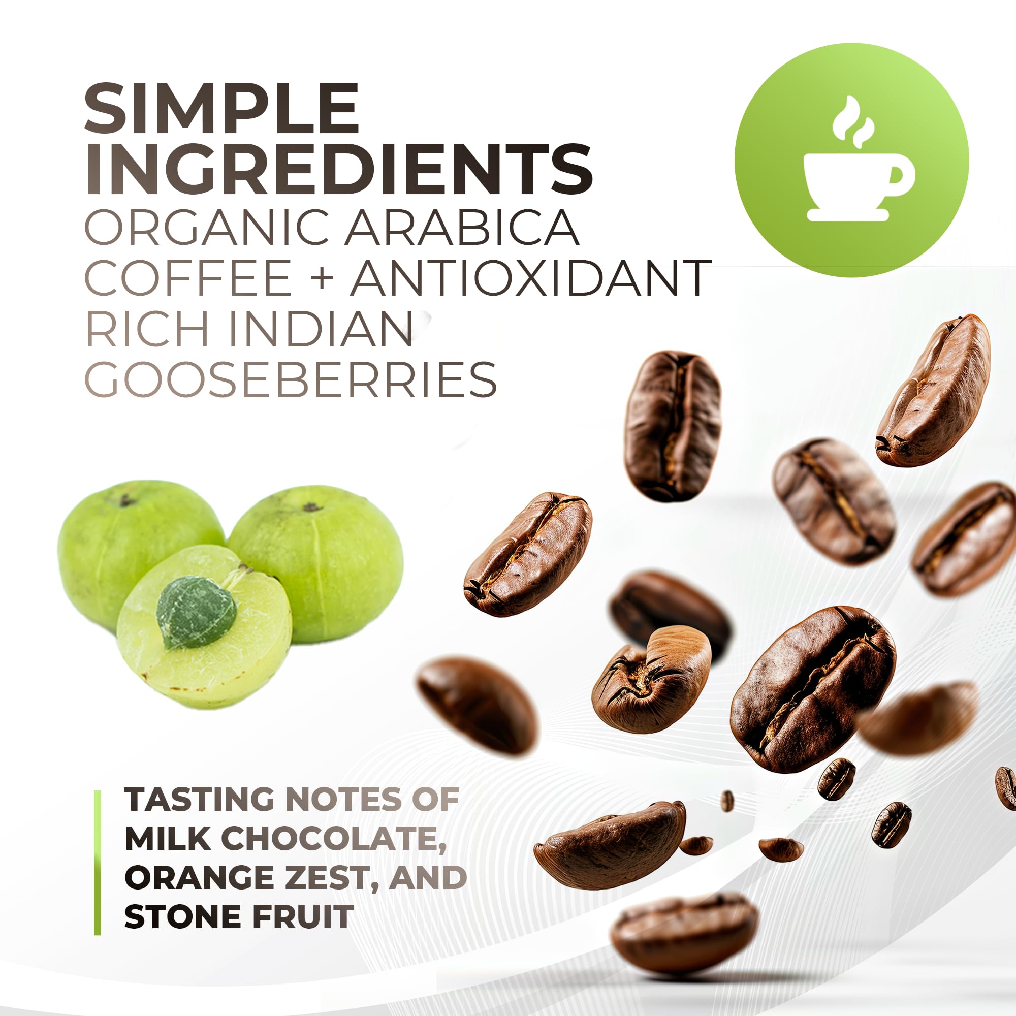 Amla Green brewed coffee in a mug with inviting steam and aroma