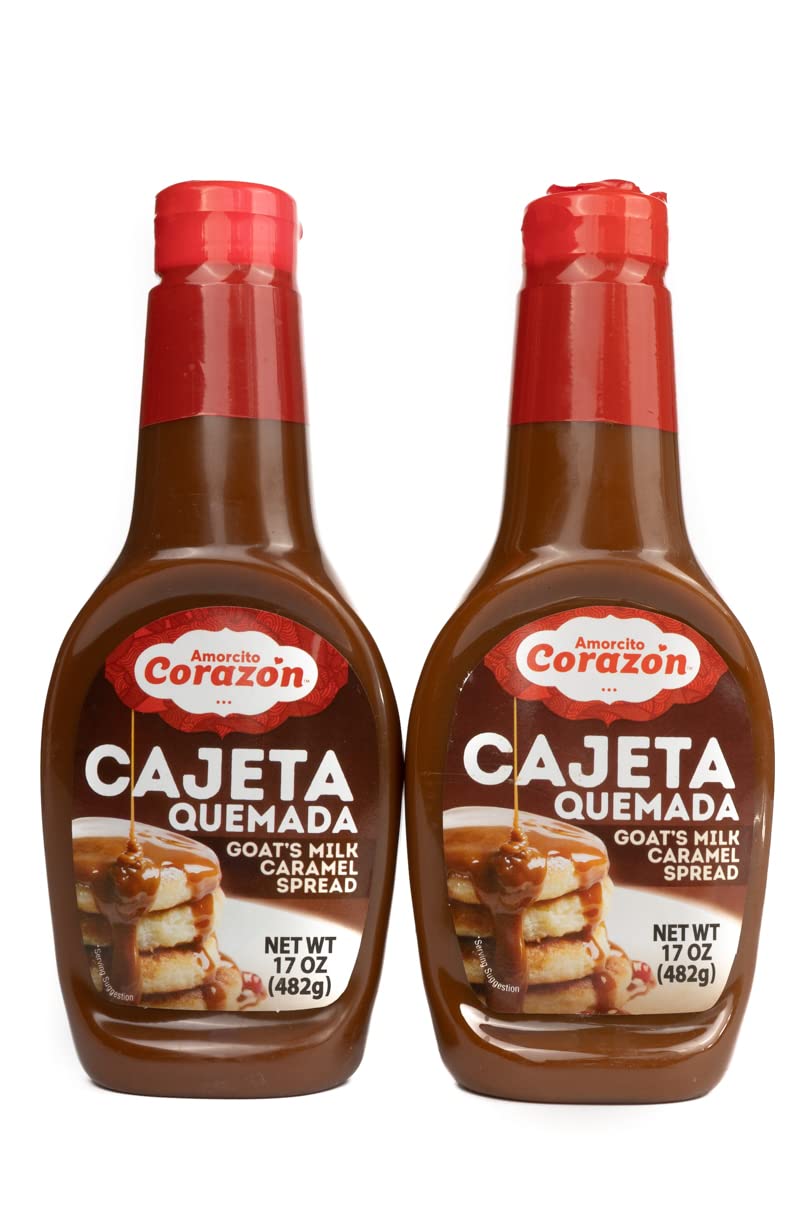 The Amorcito Corazón goat milk cajeta bottle shows creamy caramel for indulgent snacking.