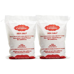 Amorcito Corazón coarse sea salt bottle for seasoning and richer flavor.