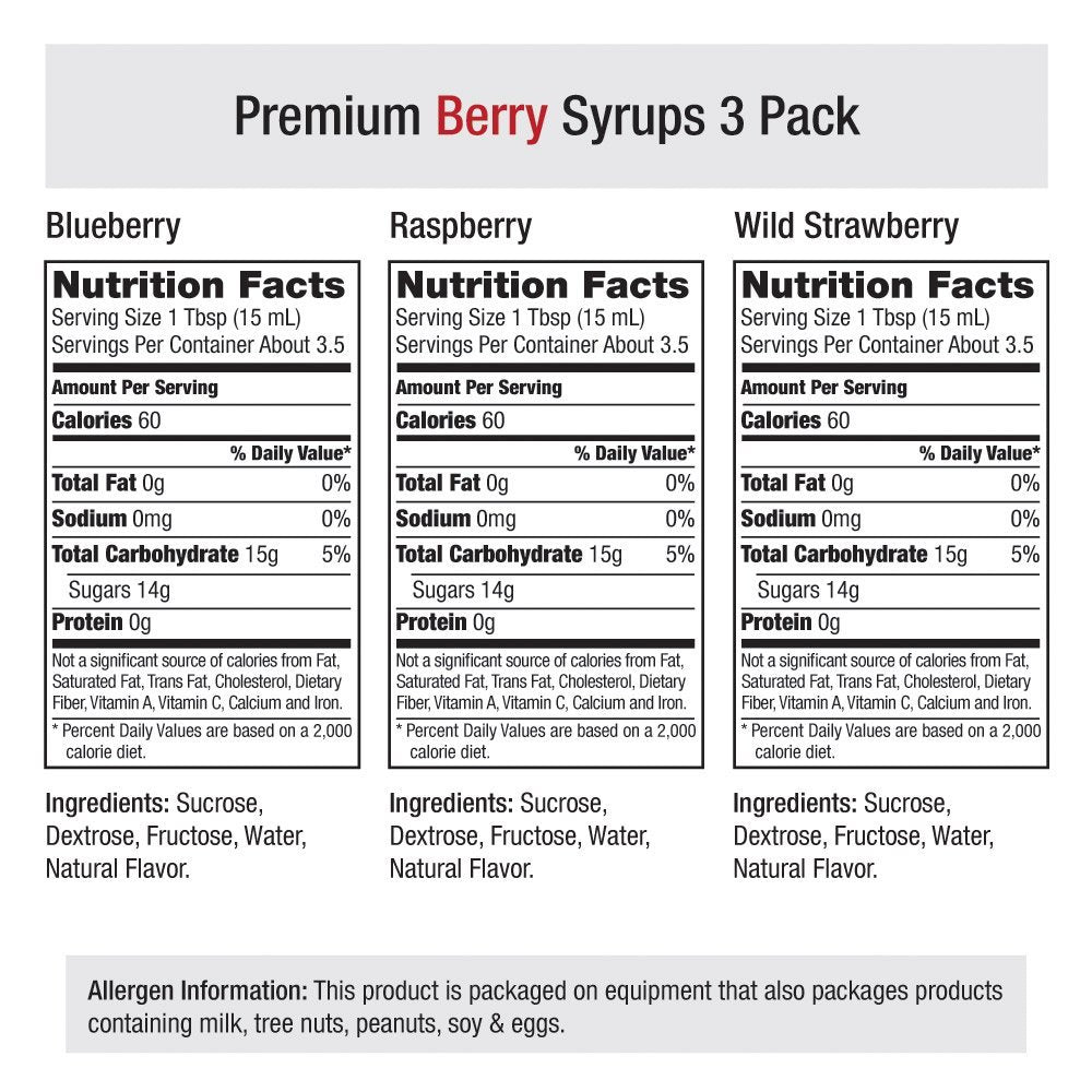 Amoretti Berry 3-Pack Blueberry and Raspberry syrup bottle ideal for iced drinks