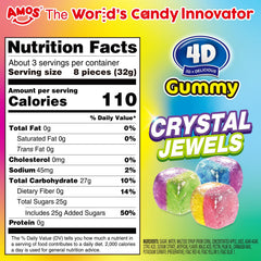 Amos 4D Crystal Jewels gummy showing dual textures: crisp shell and soft center