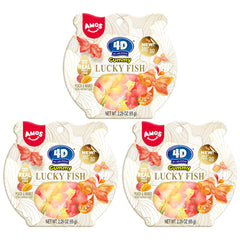 Amos 4D Lucky Fish gummy with a 360° goldfish design for playful snacks.