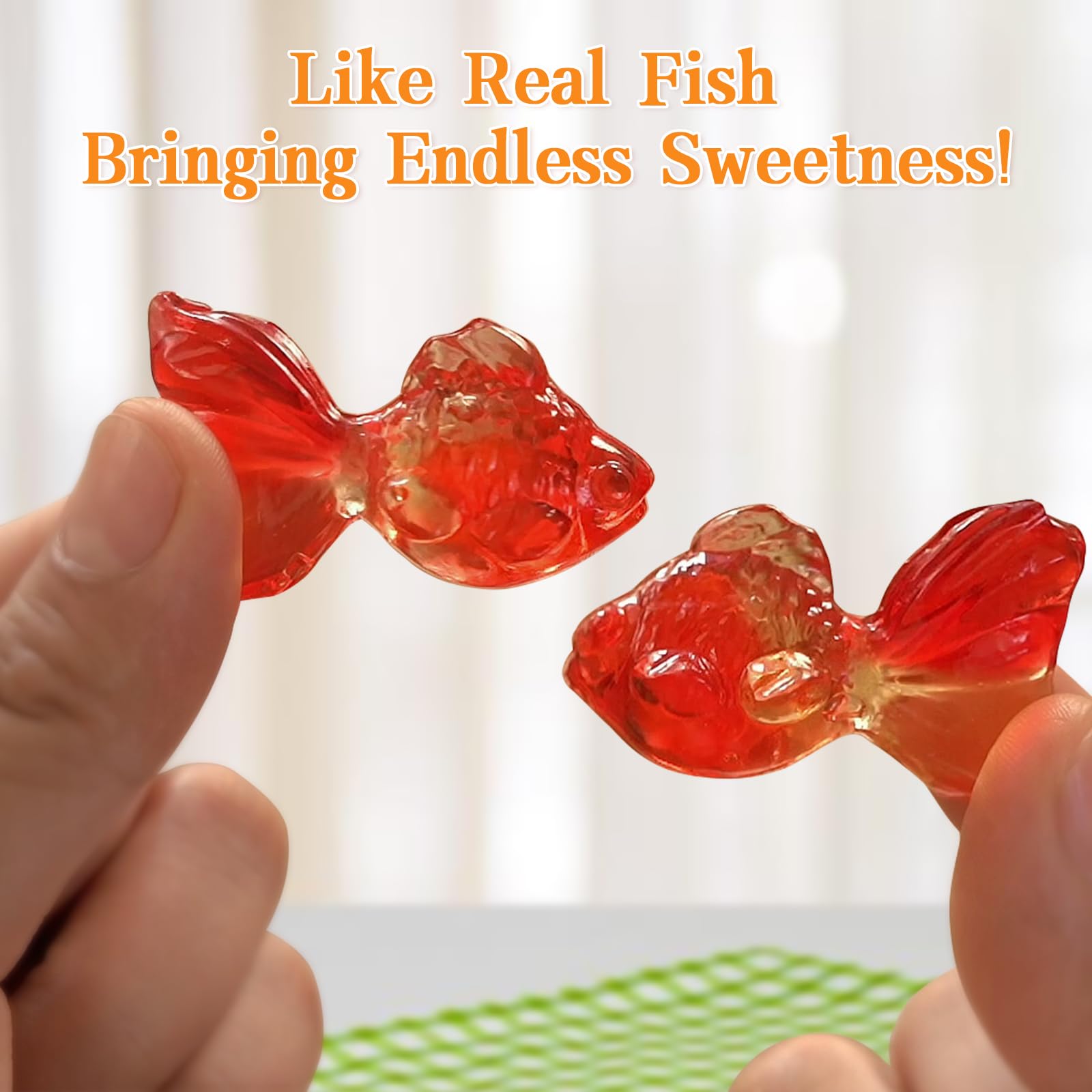 Juicy mango-peach flavor in every bite from Amos Lucky Fish gummies.