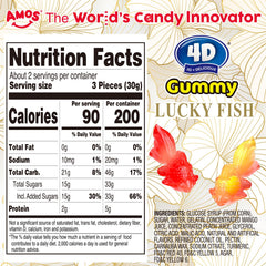 Amos 4D Gummy Mango Peach filling highlights juicy flavor