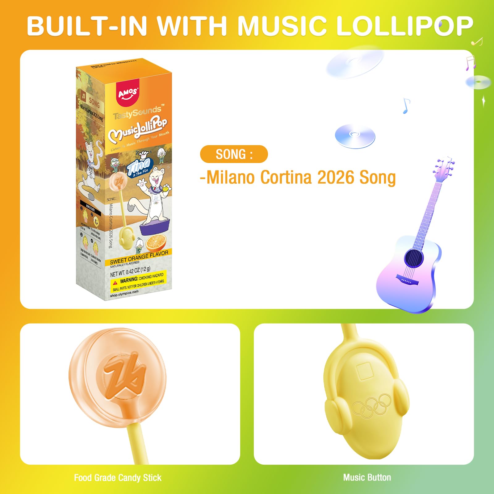 AMOS collectible candy display featuring multiple lollipops in a winter decor.