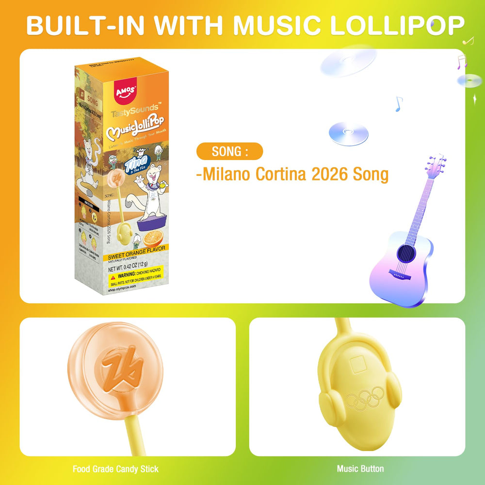 AMOS collectible candy display featuring multiple lollipops in a winter decor.