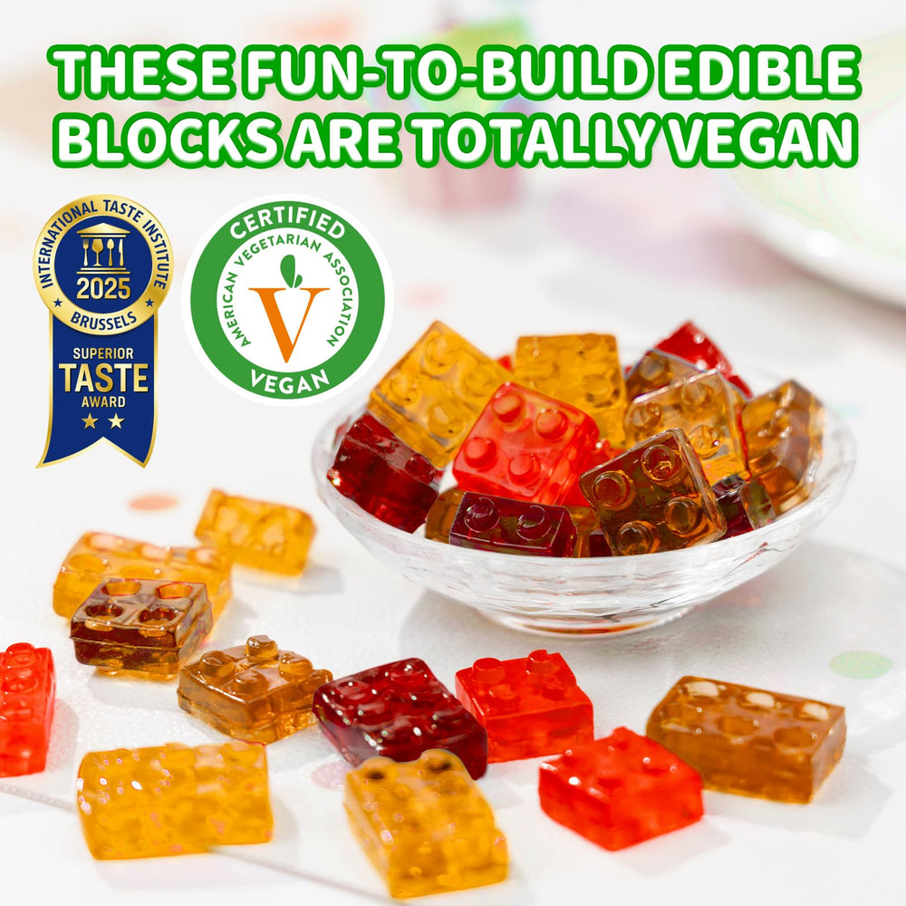 Amos real juice gummy blocks showcase real fruit taste for lunchbox treats.