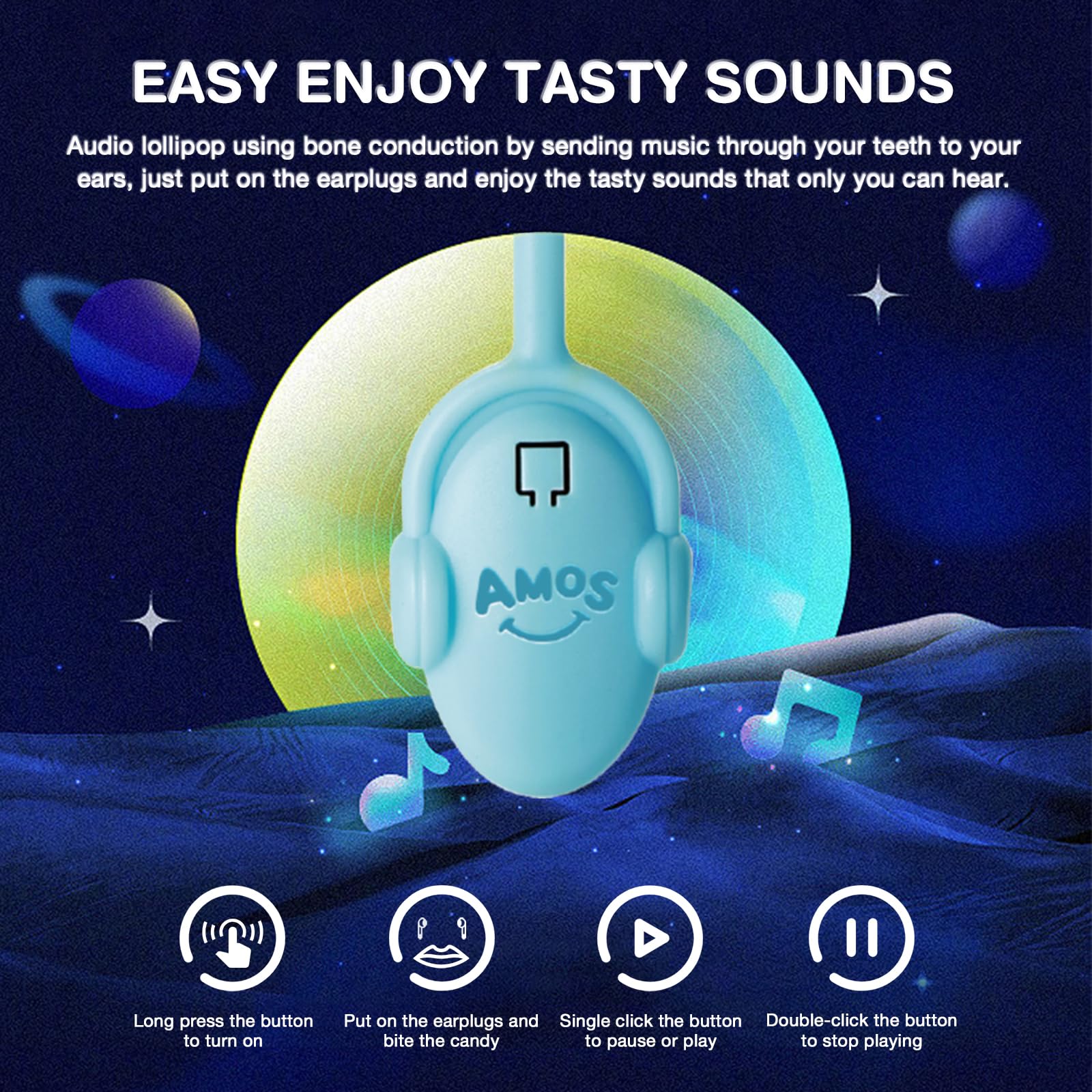 Amos Music Lollipop blueberry flavor close-up and aroma