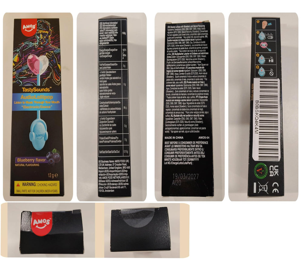 Amos Music Lollipop in mouth with switch on for music