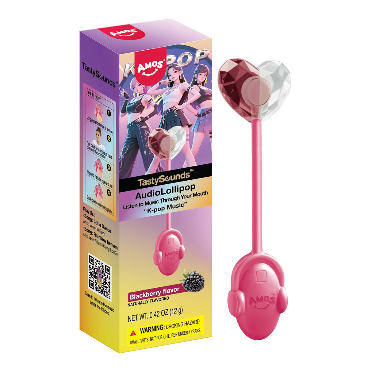 Amos Music Lollipop pack front with bold branding, ideal for gifts and party favors.