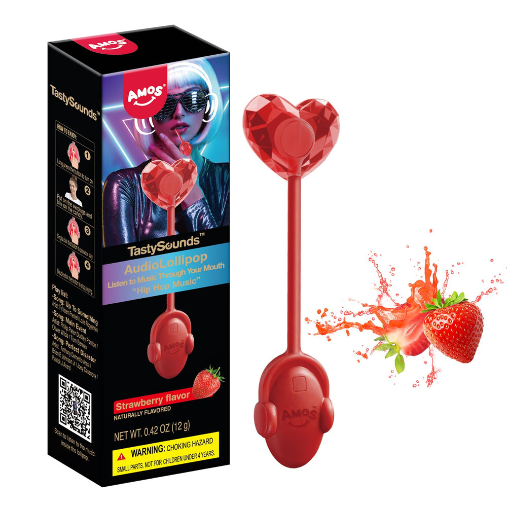 Amos Music Lollipop display—three Hip Hop tracks for immersive listening.