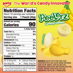 AMOS Peelerz banana candy packs arranged for easy grabbing and sharing
