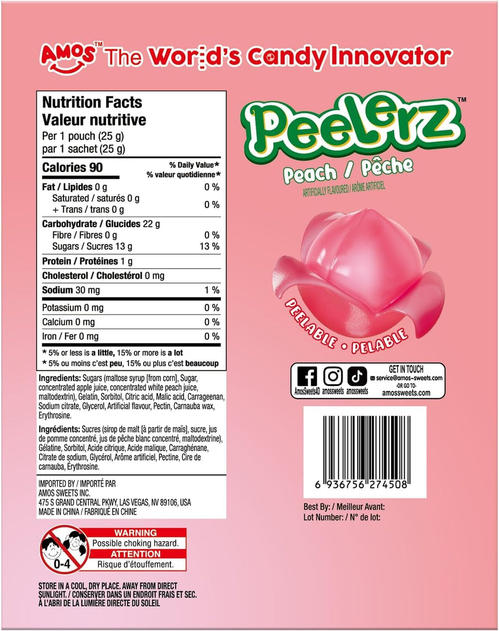 Amos Peelerz banana gummy showing peel-away layer and chewy center.