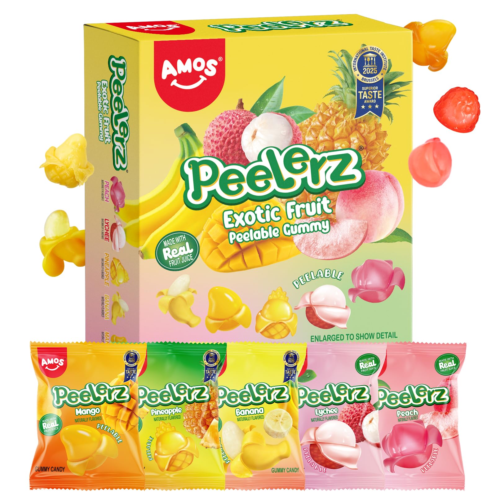 AMOS Peelerz banana gummy with peelable skin for on-the-go enjoyment