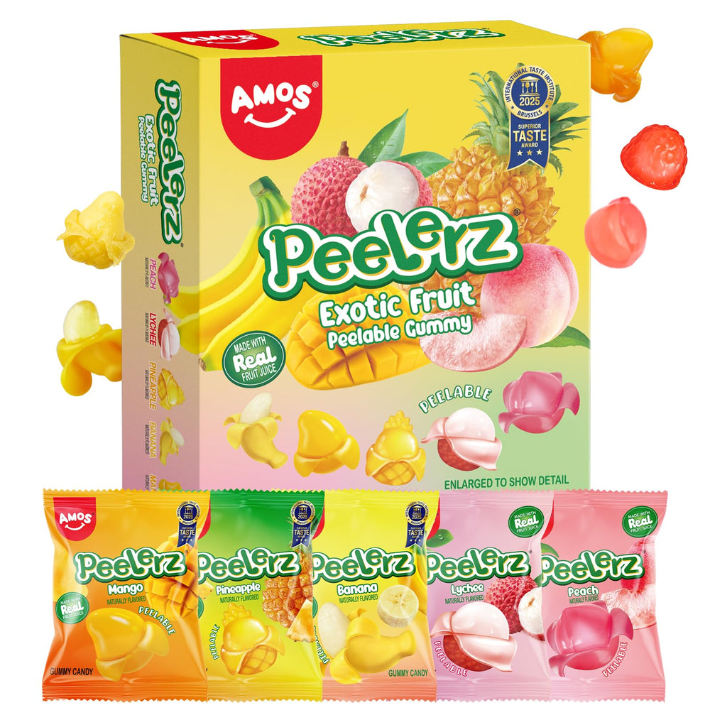 AMOS Peelerz banana gummy with peelable skin for on-the-go enjoyment