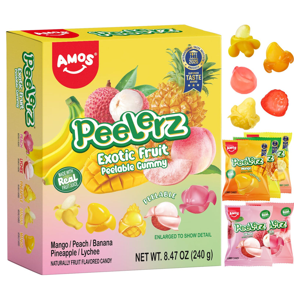 AMOS Peelerz mango gummy with peelable layer for playful snacking