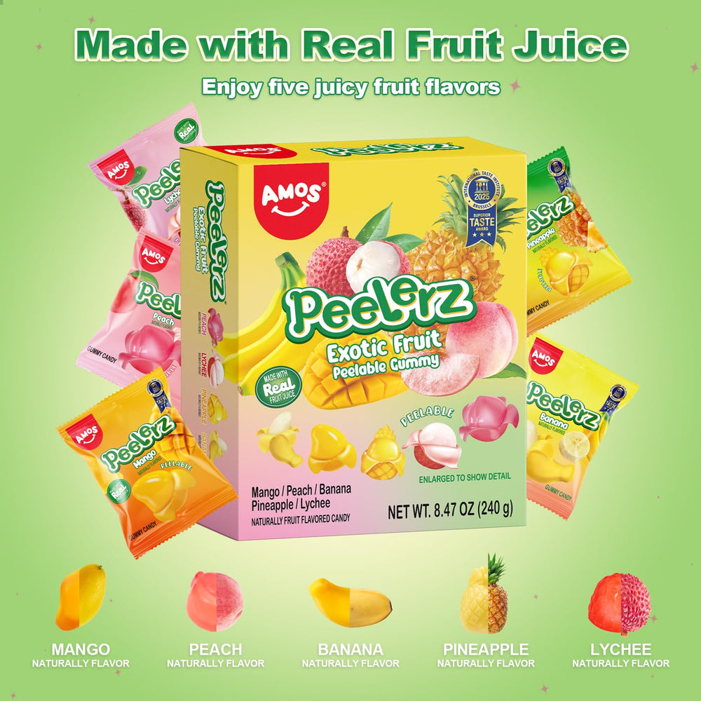 AMOS Peelerz pineapple gummy with peelable layer for tropical flavor moment