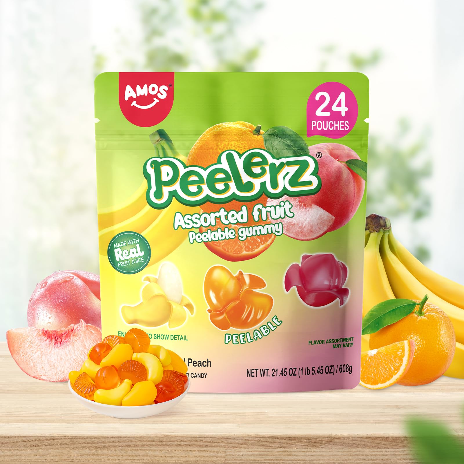 Amos Peelerz individually wrapped packs for mess-free snacking.