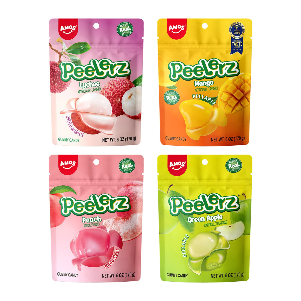 Amos Peelerz Lychee Peelable Gummy for on-the-go snacking.