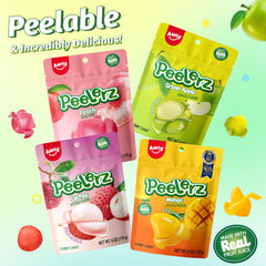 Amos Peelerz Mango Peelable Gummy revealing a chewy center.