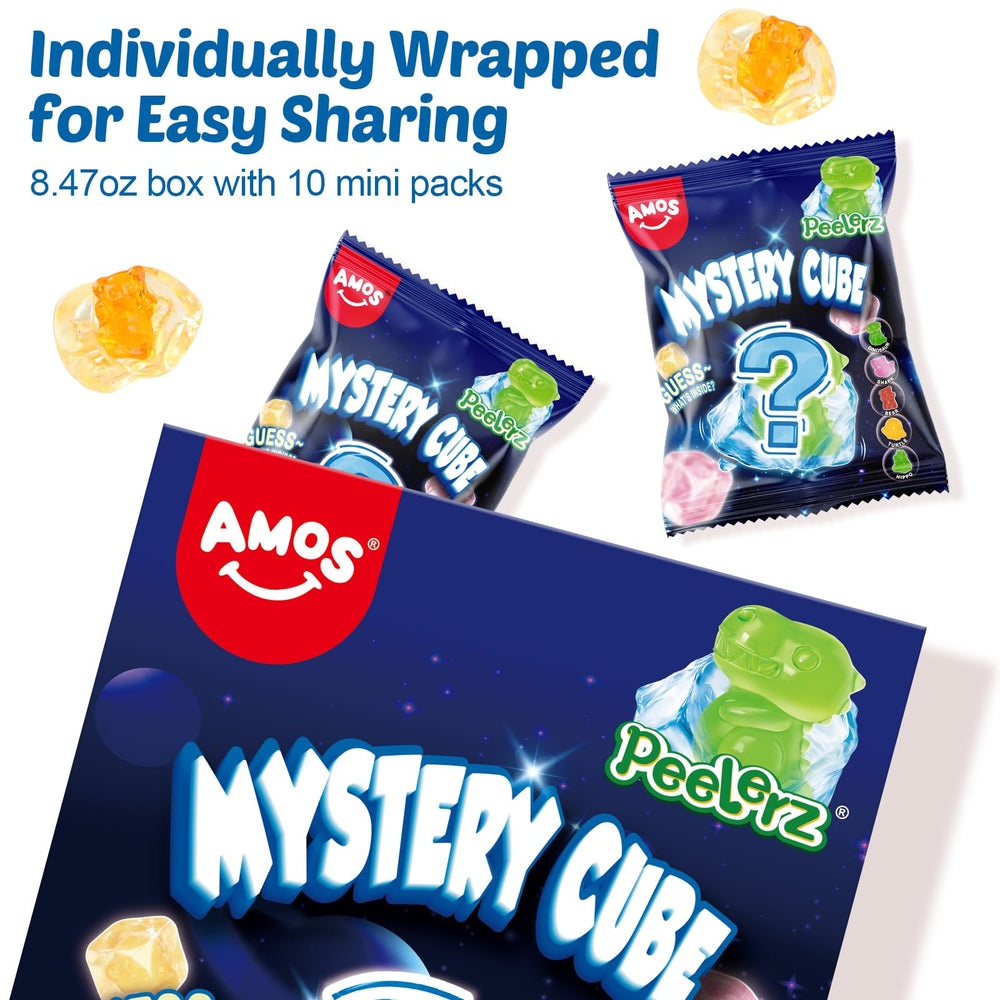 AMOS Peelerz Mystery Cube comes in about 10 pouches for on the go snacking
