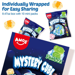 AMOS Peelerz Mystery Cube comes in about 10 pouches for on the go snacking