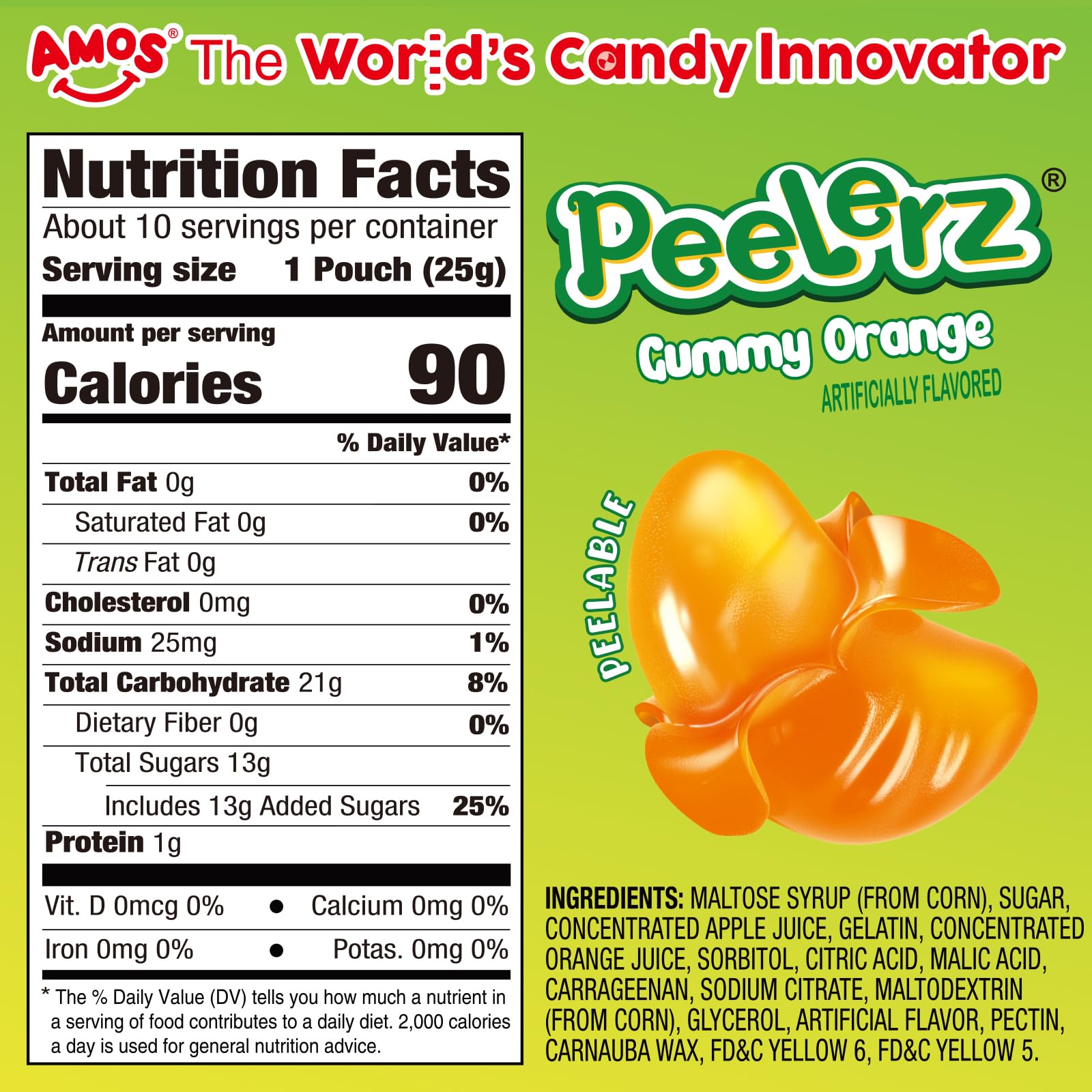 AMOS Peelerz orange candy center shows real juice flavor
