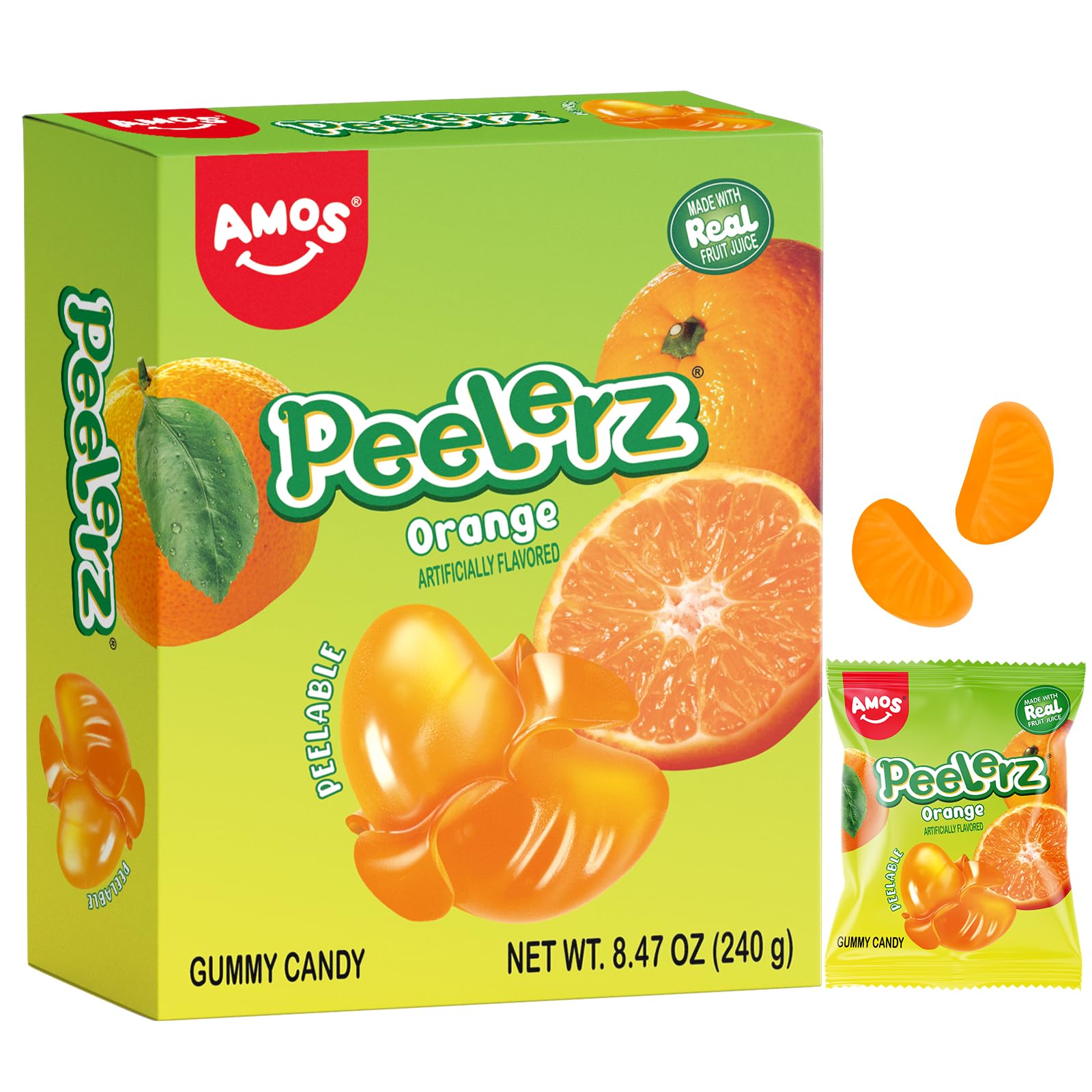 AMOS Peelerz orange candy peel reveals chewy center for playful snacking