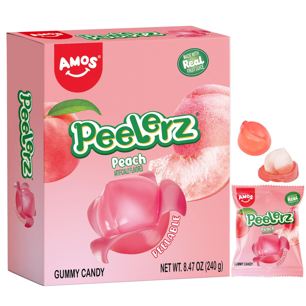 AMOS Peelerz Peach Candy in a 3D peach shape delivers a juicy, playful bite