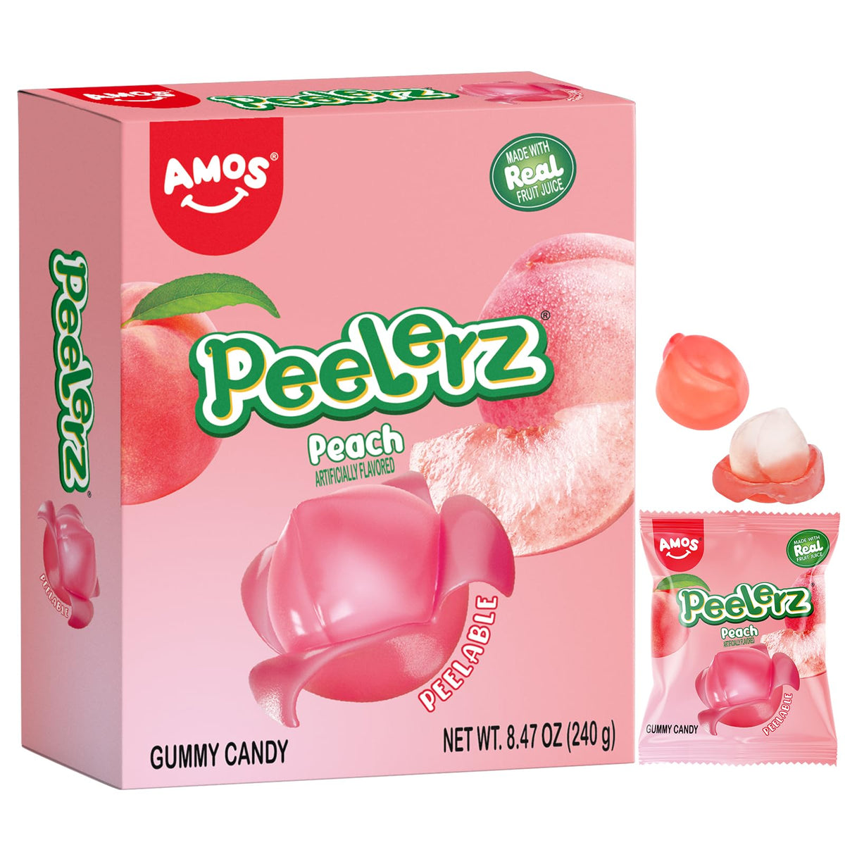 AMOS Peelerz Peach Candy in a 3D peach shape delivers a juicy, playful bite